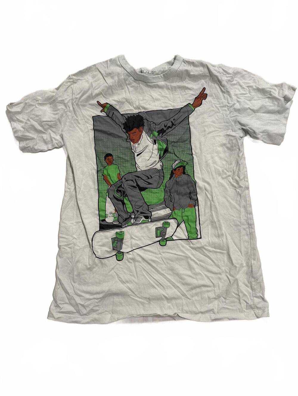 Children's Place Graphic Tee White 90s Street Style Skater Skateboard - Boys L